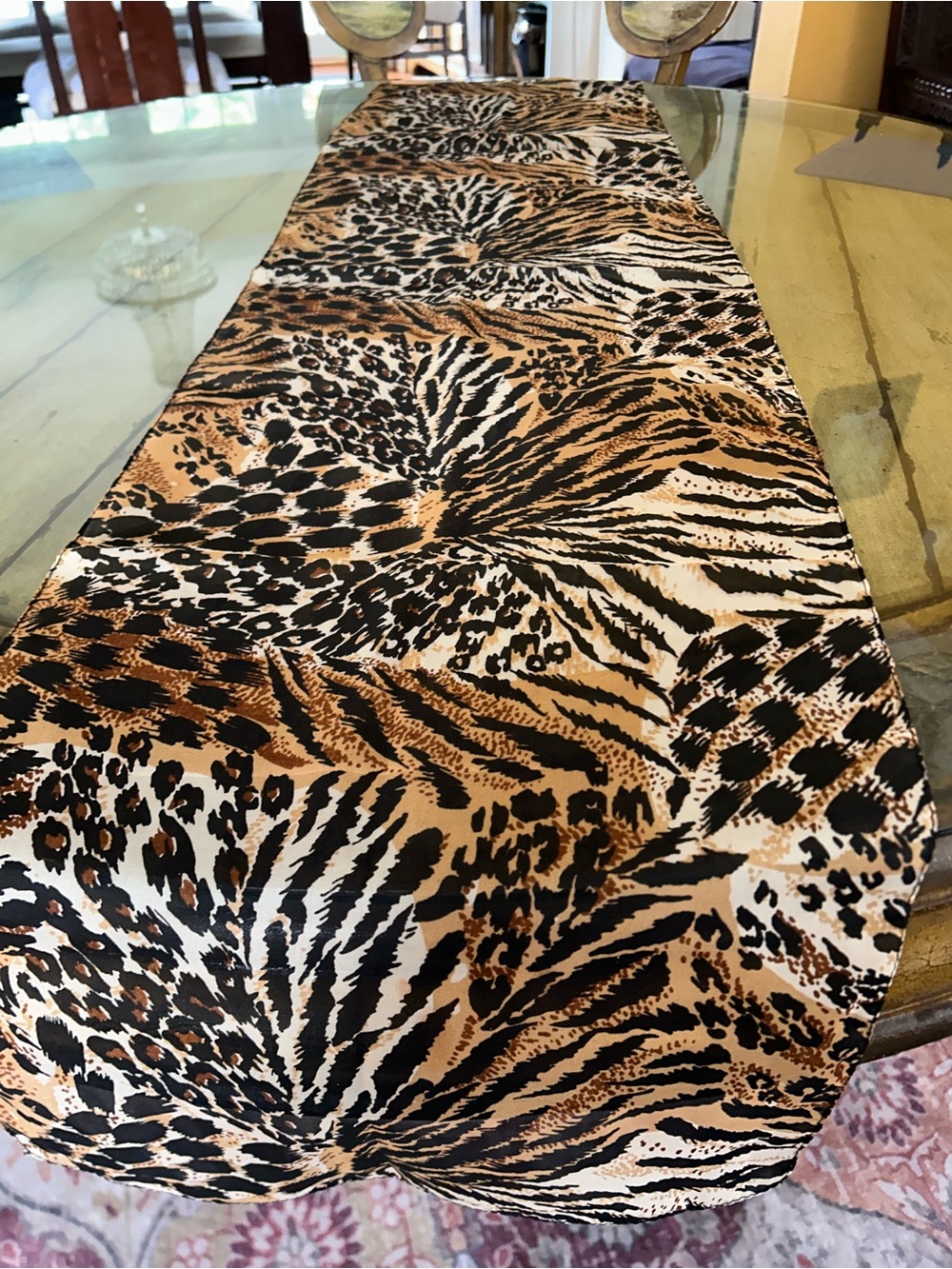 Animal Print Scarf in Black and Brown 13“ x 52“ hand made in India